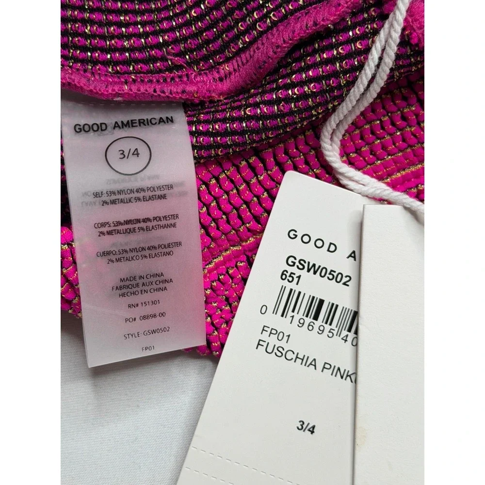 Good American One Shoulder Bikini Size US L XL Fuchsia Pink Metallic NWT